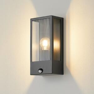 Lindby lumina de perete în aer liber Ilana, negru, senzor, IP44, E27, reglabil, Negru, Sticlă, Priză de perete top