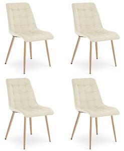 Set 4 Scaune Bucatarie/Dining Spirit Catifea Bej,Picioare Metalice, Finisaj Lemn