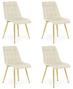 Set 4 Scaune Bucatarie/Dining Spirit Catifea Bej, Picioare Metalice, Finisaj Auriu