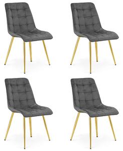 Set 4 Scaune Bucatarie/Dining Spirit Catifea Gri Inchis, Picioare Metalice, Finisaj Auriu