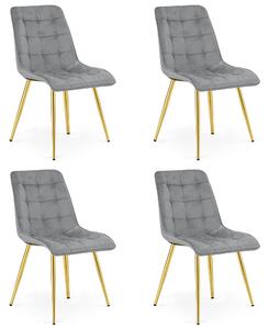 Set 4 Scaune Bucatarie/Dining Spirit Catifea Gri Deschis, Picioare Metalice, Finisaj Auriu