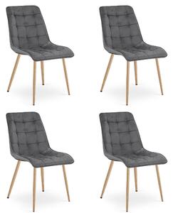 Set 4 Scaune Bucatarie/Dining Spirit Catifea Gri Inchis,Picioare Metalice, Finisaj Lemn