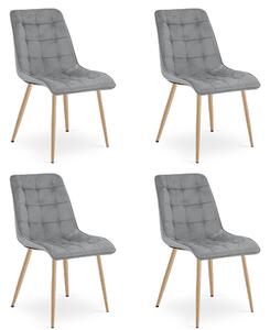 Set 4 Scaune Bucatarie/Dining Spirit Catifea Gri Deschis,Picioare Metalice, Finisaj Lemn