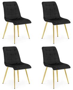 Set 4 Scaune Bucatarie/Dining Spirit Catifea Negru, Picioare Metalice, Finisaj Auriu