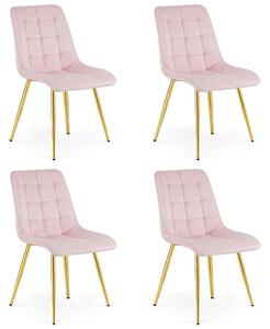Set 4 Scaune Bucatarie/Dining Spirit Catifea Roz Deschis, Picioare Metalice, Finisaj Auriu