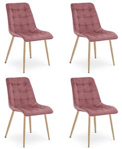 Set 4 Scaune Bucatarie/Dining Spirit Catifea Roz,Picioare Metalice, Finisaj Lemn