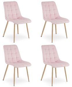 Set 4 Scaune Bucatarie/Dining Spirit Catifea Roz Deschis,Picioare Metalice, Finisaj Lemn