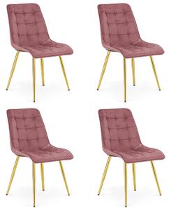 Set 4 Scaune Bucatarie/Dining Spirit Catifea Roz, Picioare Metalice, Finisaj Auriu