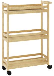 HOMCOM Raft de Baie din Bambus cu 3 Niveluri, Carucior Organizator cu Roți pentru Bucătărie, Baie, Living, 55 x 20 x 75 cm - Natural | Aosom Romania