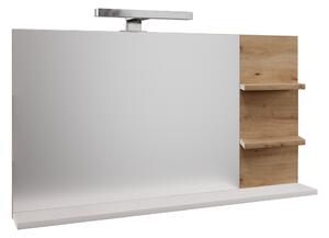 KONDELA Oglindă cu iluminare LED, alb/stejar artisan, CUBO CUB04