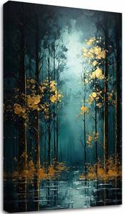 Decor de perete modern Fantezie cu frunze de aur - PREMIUM ART - 40x60 cm