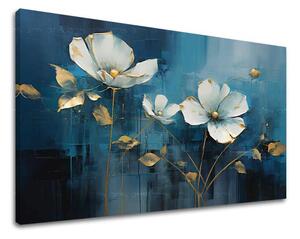 Eleganță atemporală pe pânză Abstracție albastră cu accente de aur - 20x30 cm