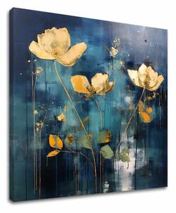 Eleganță atemporală pe pânză Peisaj de aur în tonuri de albastru - 50x50 cm
