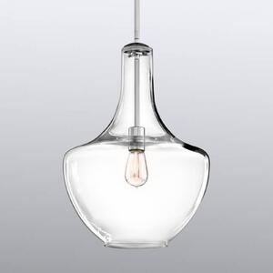 KICHLER Lampă susp. sticlă Everly, medie, soclu crom, reglabil, Transparent, Camera de zi / sufragerie, Sticlă, Design