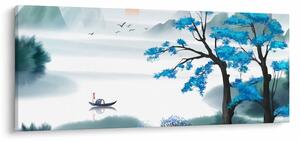 Tablou - Pictură, lac cu barcă (120x50 cm)