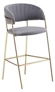 KONDELA Scaun de bar de design, ţesătură gri-maro Velvet/gold crom auriu, DASMIN TIP 2