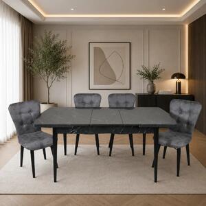 Set masa extensibila cu 4 scaune tapitate Homs marmorat negru 170 x 80 cm
