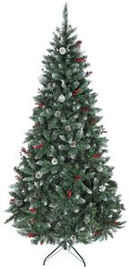 HOMCOM Brad de Crăciun Înalt de 210 cm cu 928 de Ramuri, Brad Artificial de Interior cu Conuri și Boabe Roșii Decorative, Bază Metalică, Verde | Aosom Romania