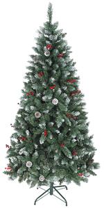 HOMCOM Brad de Crăciun Înalt Înzăpezit 180 cm cu 620 de Ramuri, Brad Artificial de Interior cu Conuri și Boabe Roșii Decorative, Bază din Metal, Verde | Aosom Romania