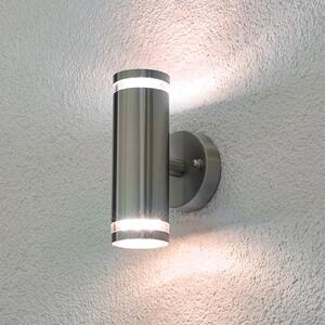 Lindby LED lampă de perete exterior Tiberius, oțel inoxidabil, sus/jos, IP44, Metalic, Oțel inoxidabil, Modern