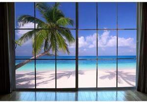 Fototapetă vlies plajă din afara ferestrei 375 x 250 cm
