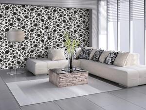 Tapet vlies de lux ornamente alb-negru cu flori