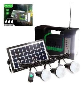 Kit solar GD-Lite 10, dotat cu dispozitive USB cu 3 becuri LED + acumulator de mare capacitate + Radio, negru