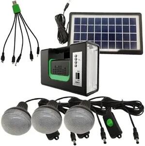 Kit solar GD-Lite 10, dotat cu dispozitive USB cu 3 becuri LED + acumulator de mare capacitate + Radio, negru