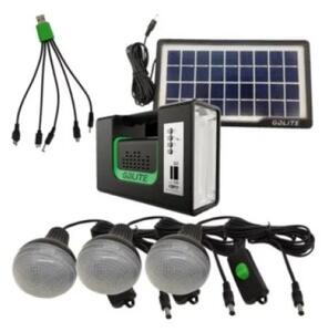 Kit solar GD-Lite 10, dotat cu dispozitive USB cu 3 becuri LED + acumulator de mare capacitate + Radio, negru