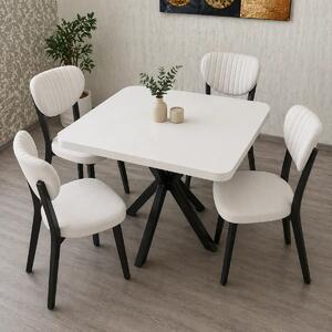 Set Masa Bucatarie cu 4 Scaune , masa MDF, Alb,80x80x74 cm