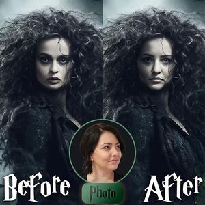 Tablou de perete din fotografia Bellatrix Lestrange - Vrăjitoarele întunecate - 50x60 cm