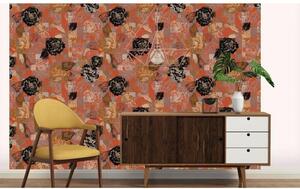 Tapet vlies de lux patchwork floral portocaliu