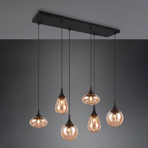 Trio Lighting Lumina suspendată, 6 lumini, negru/arămiziu, sticlă, reglabil, Camera de zi / sufragerie, Sticlă, Modern