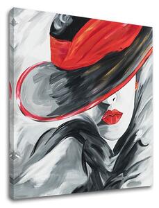 Tablou canvas FEMEIE CU PĂLĂRIE NEAGRĂ 1 buc - 50x50 cm