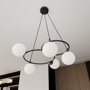 Lampă de living Libra, opal/negru, Ø 70 cm, sticlă, 5 becuri