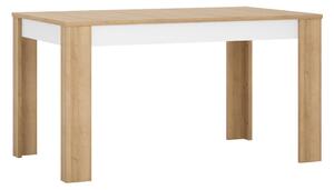 KONDELA Masă dining LYOT03, extensibilă, stejar riviera/alb extra lucios HG, 140-180x85 cm, LEONARDO