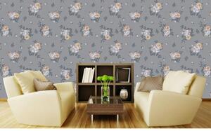 Tapet vlies de lux motiv floral gri