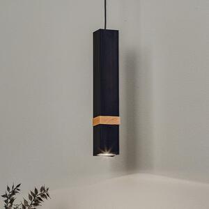 Eko-Light Lampă suspendată Vidar, negru cu detalii din lemn, 1 bec, reglabil, Negru, Camera de zi / sufragerie, Metal, Modern