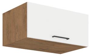 KONDELA Cabinet superior, stejar Lancelot/alb extra lucios HG, VEGA 80 NAGU-36 1F
