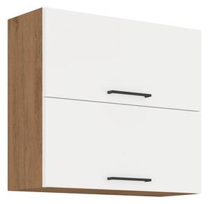 KONDELA Cabinet superior, stejar Lancelot/alb extra lucios HG, VEGA 80 GU-72 2F