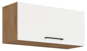 KONDELA Cabinet superior, stejar Lancelot/alb extra lucios HG, VEGA 80 GU-36 1F