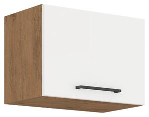 KONDELA Cabinet superior, stejar Lancelot/alb extra lucios HG, VEGA 50 GU-36 1F