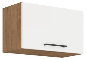 KONDELA Cabinet superior, stejar Lancelot/alb extra lucios HG, VEGA 60 GU-36 1F