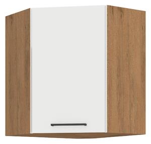 KONDELA Cabinet superior de colţ, stejar Lancelot/alb extra lucios HG, VEGA 58x58 GN-72 1F