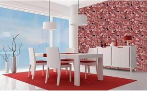 Tapet vlies de lux patchwork floral roșu