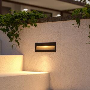 Lucande LED-Lampa de perete încastrată Loya, 23 x 8 cm, gri, IP54, Negru, Aluminiu, Modern, Luminile încastrate unghiulare