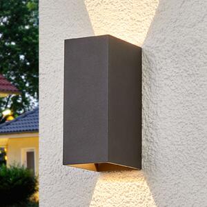 Lucande LED lumina de perete în aer liber Mikka, 17 cm, antracit, 2 becuri., Negru, Metal, Modern