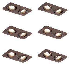 Set de 6 spoturi încastrate rotunjite, bronz închis, GU10 50mm, pivotante și înclinabile, IP44, 2 lumini - Alberto