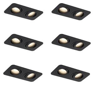 Set de 6 spoturi încastrate rotunjite negre GU10 50mm pivotante și înclinabile IP44 cu 2 lumini - Alberto