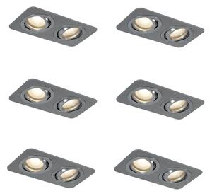 Set de 6 spoturi încastrate rotunjite, culoarea metalului de armă, GU10 50mm, reglabile, IP44, 2 lumini - Alberto